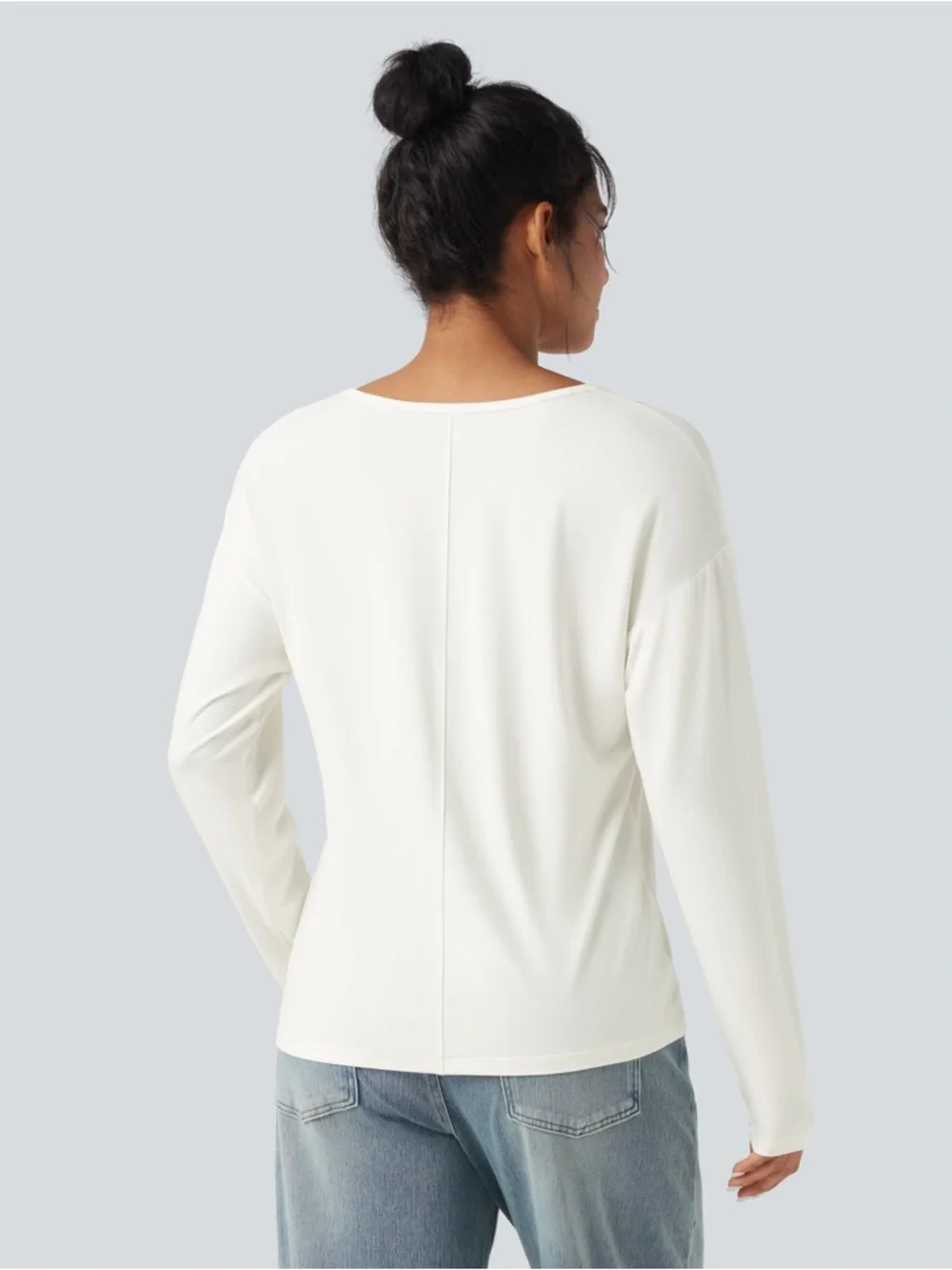 Halara V-Neck Long Sleeve Casual Top White Small NWT Soft Stretch Basic - Picture 3 of 7